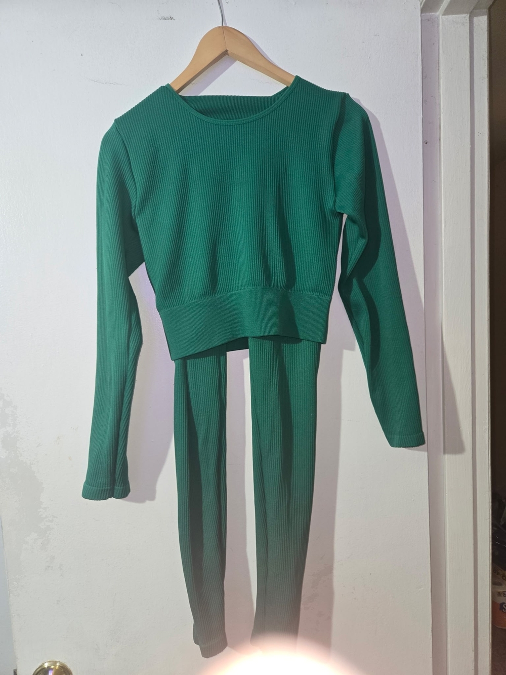 New Mix Emerald Ribbed Knit Top And Leggings